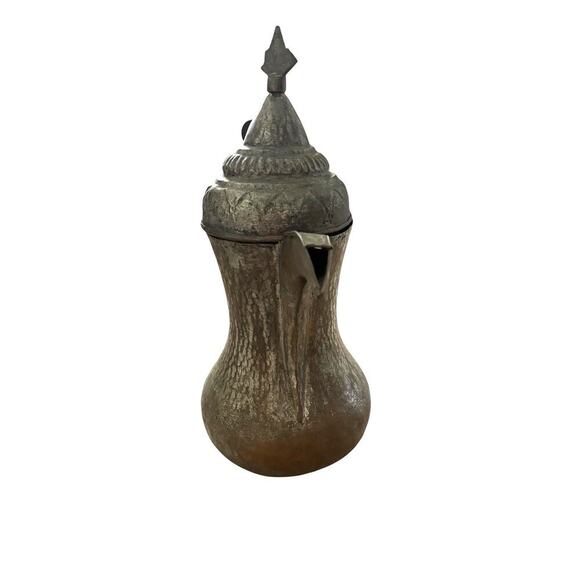 ISLAMIC ANTIQUE ARABIC COPPER & BRASS Handmade COFFEE POT HUGE DALLAH 17” Tall - Picture 4 of 12